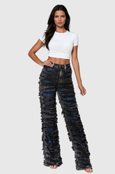 Adrius Ruch Siyah Yırtık Püsküllü Jean